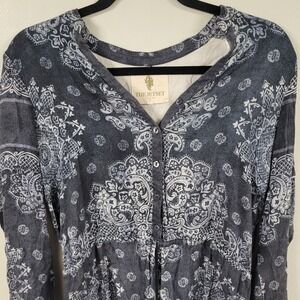 THE JETSET DIARIES Blue Paisley Print Long Sleeve V Neck Button Front Romper M